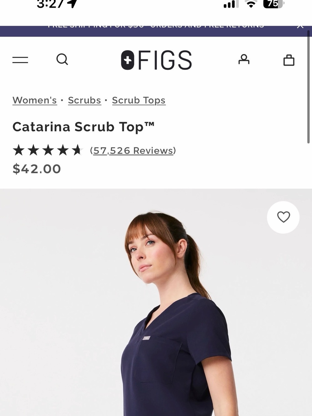 FIGS Catarina Scrub Top - Navy Blue